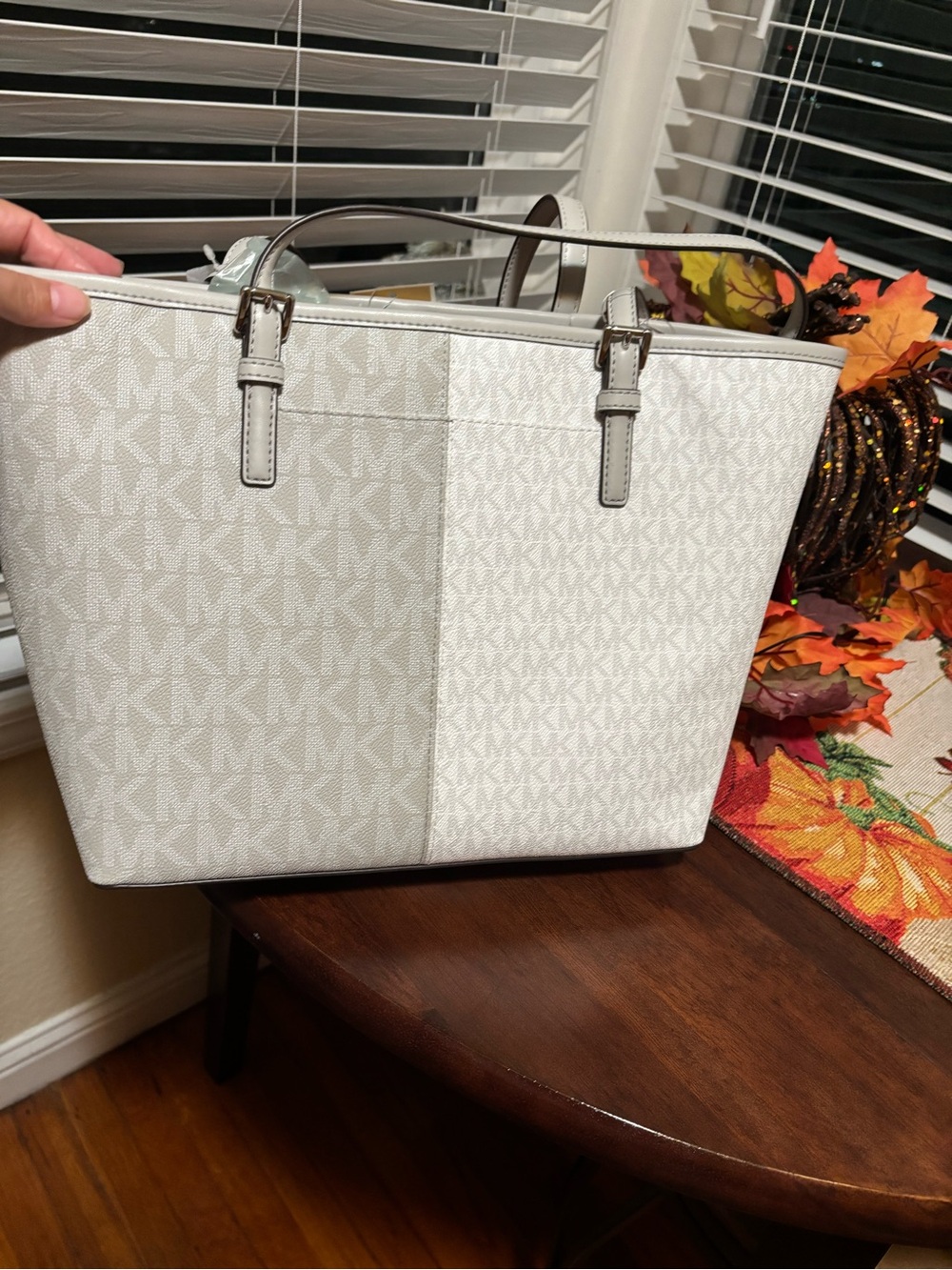 Michael Kors Light Gray Signature Tote with Logo Charm - Picture 2 of 10